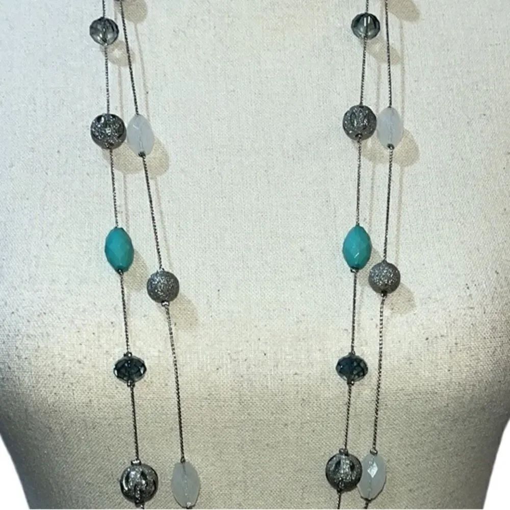Multi-Strand Multi-Stone Long Necklace - Picture 2 of 5